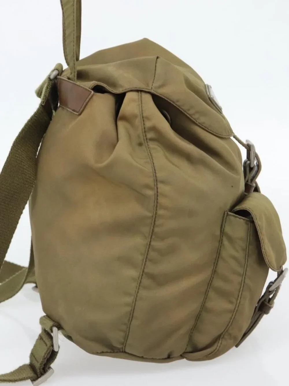 PRADA Backpack Nylon Khaki Silver Auth